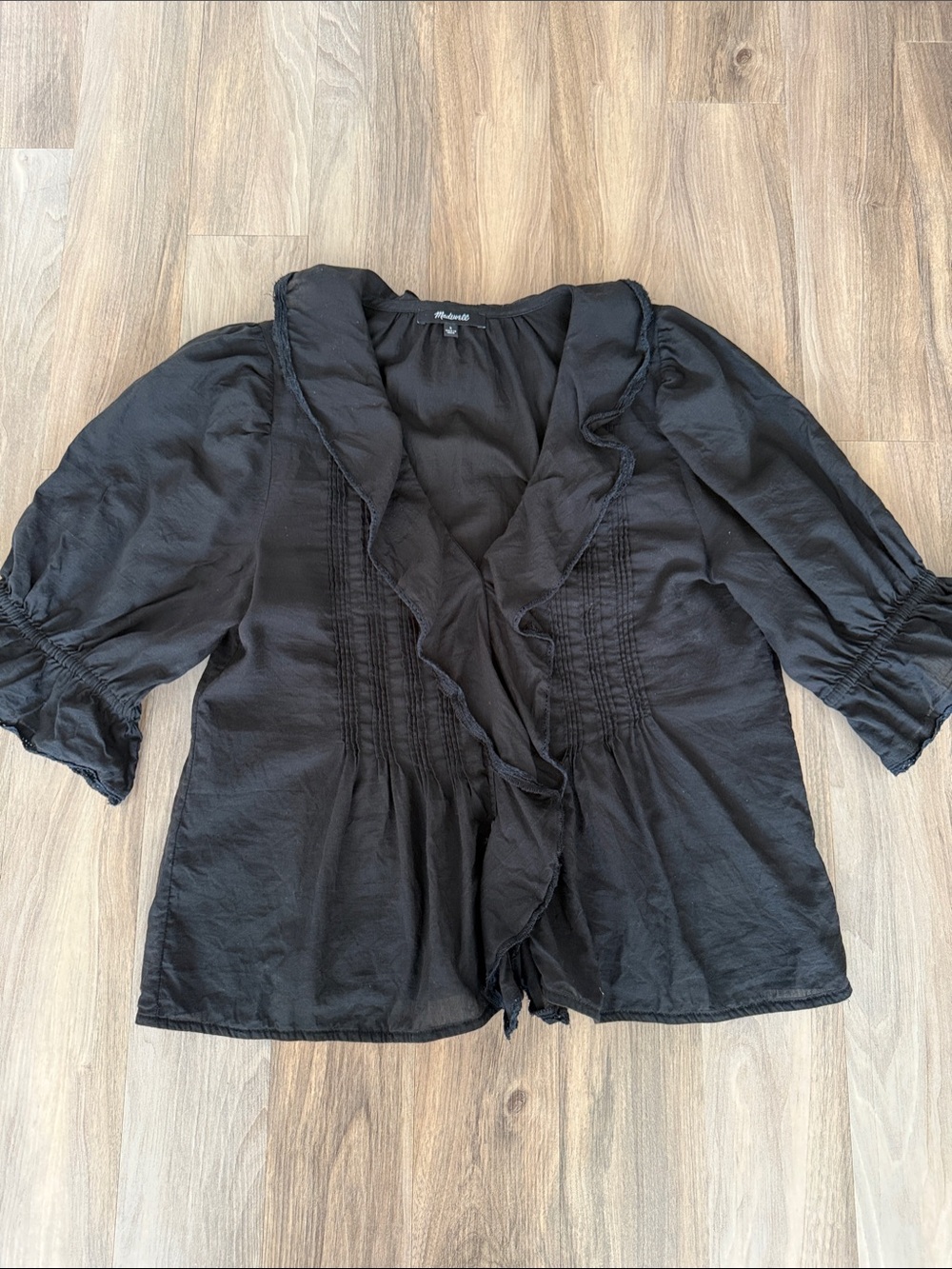 Madewell Black Ruffle-Front V-Neck Blouse